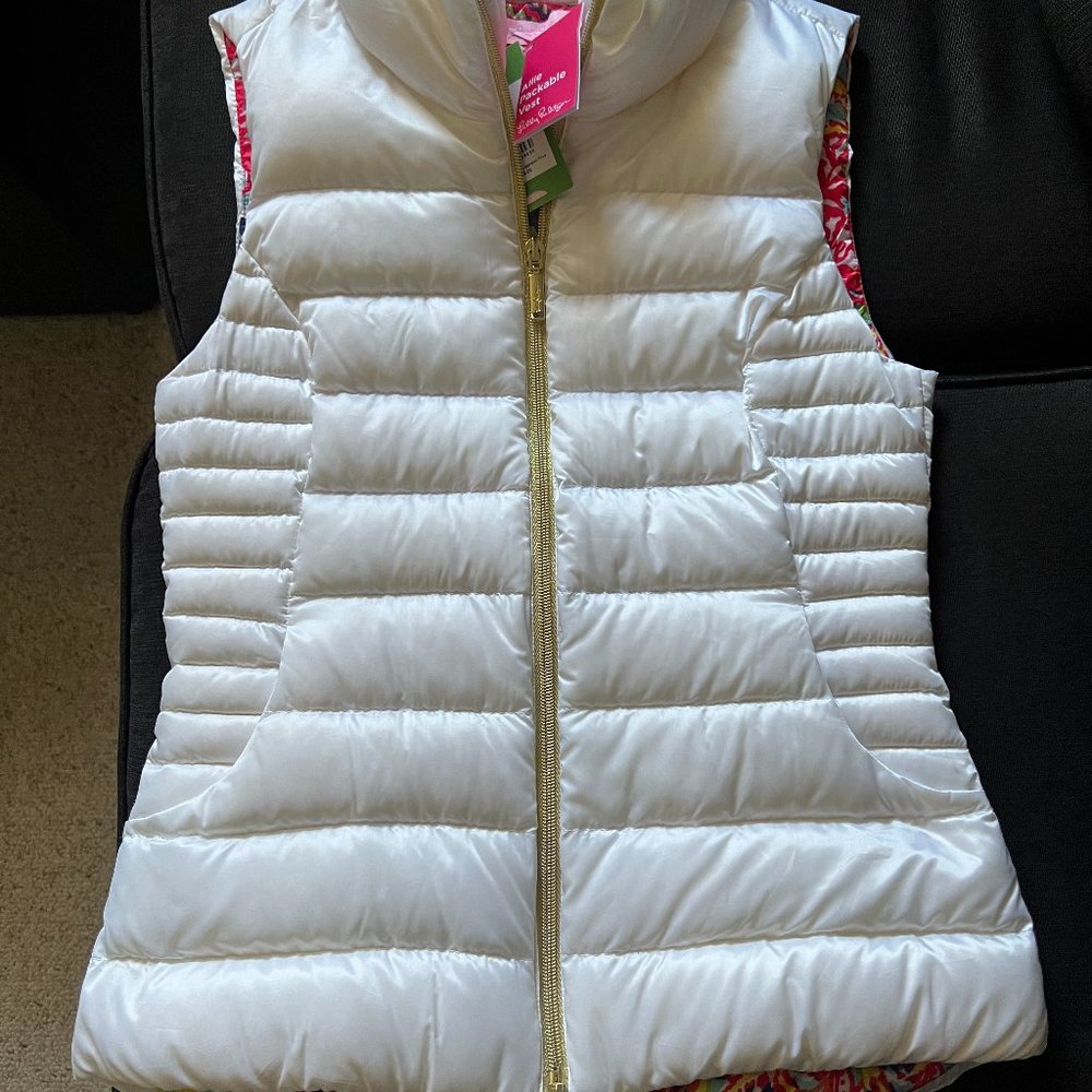 NWT Lilly Pulitzer Allie Down Filled Full Up/Down Zip Puffer Vest Small Floral